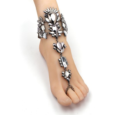 'Adne' Royal anklet / bracelet avec grand strass argent